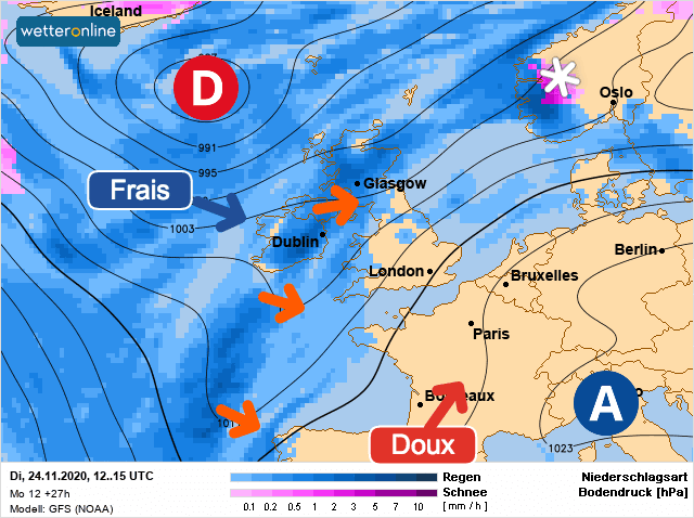Carte de prévisions d'europe du Mardi 24 novembre 2020