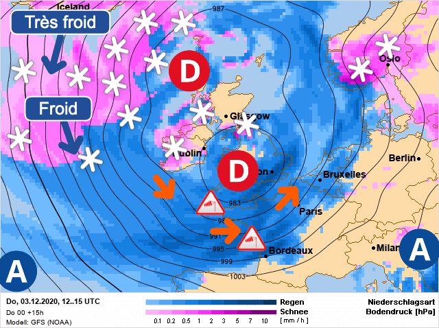 Carte de prévisions d'europe du Jeudi 3 décembre 2020
