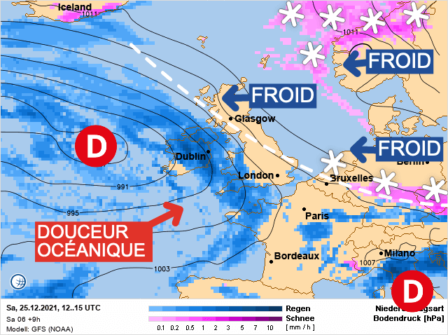 Carte de prévisions d'europe du Samedi 25 décembre 2021