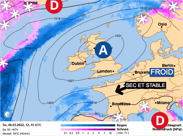 Carte de prévisions d'europe du Dimanche 6 mars 2022
