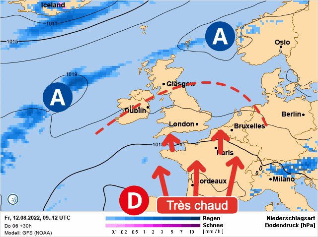 Carte de prévisions d'europe du Vendredi 12 août 2022