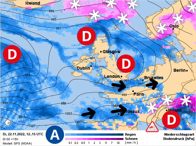 Carte de prévisions d'europe du Mardi 22 novembre 2022