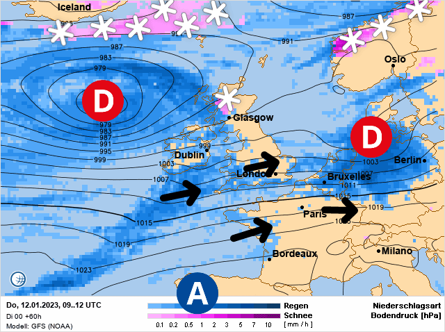 Carte de prévisions d'europe du Jeudi 12 janvier 2023