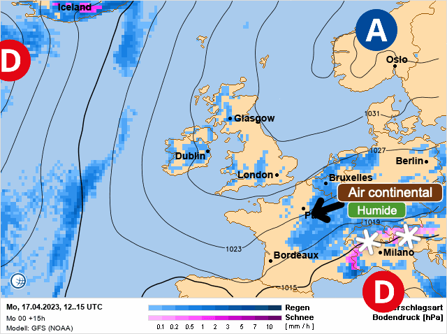Carte de prévisions d'europe du Lundi 17 avril 2023