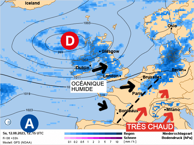 Carte de prévisions d'europe du Samedi 12 août 2023