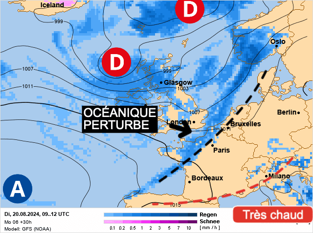 Carte de prévisions d'europe du Mardi 20 août 2024