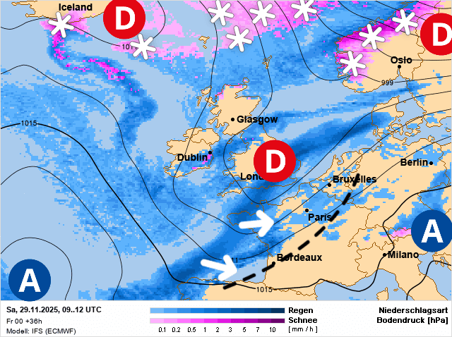 Carte de prévisions d'europe du Samedi 29 novembre 2025