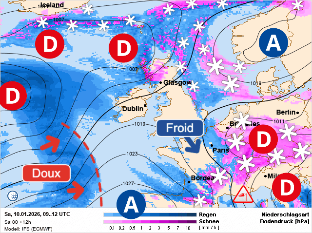 Carte de prévisions d'europe du Samedi 10 janvier 2026