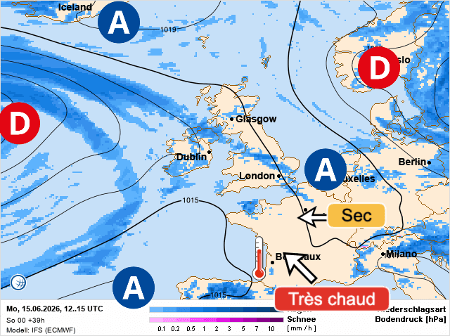 Carte de prévisions d'europe du Lundi 15 juin 2026