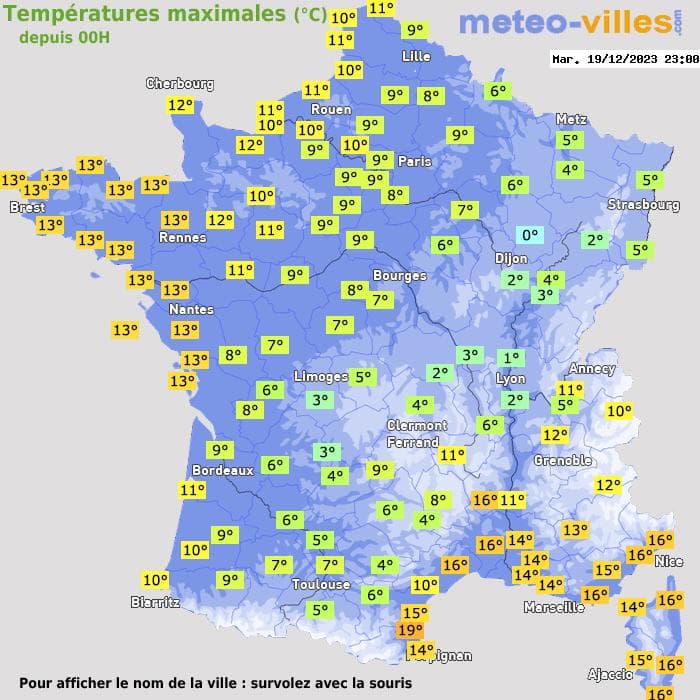 Températures maximales (°C) depuis 00h