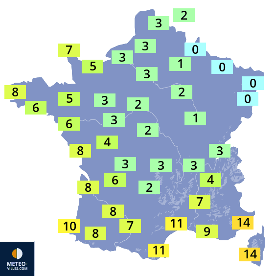 Carte des températures actuelles