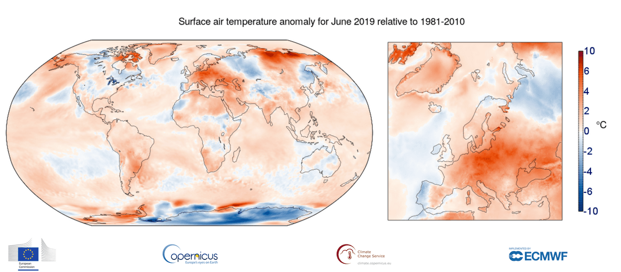 Image d'illustration pour Juin 2019 : chaleur record à l'échelle Européenne et mondiale !